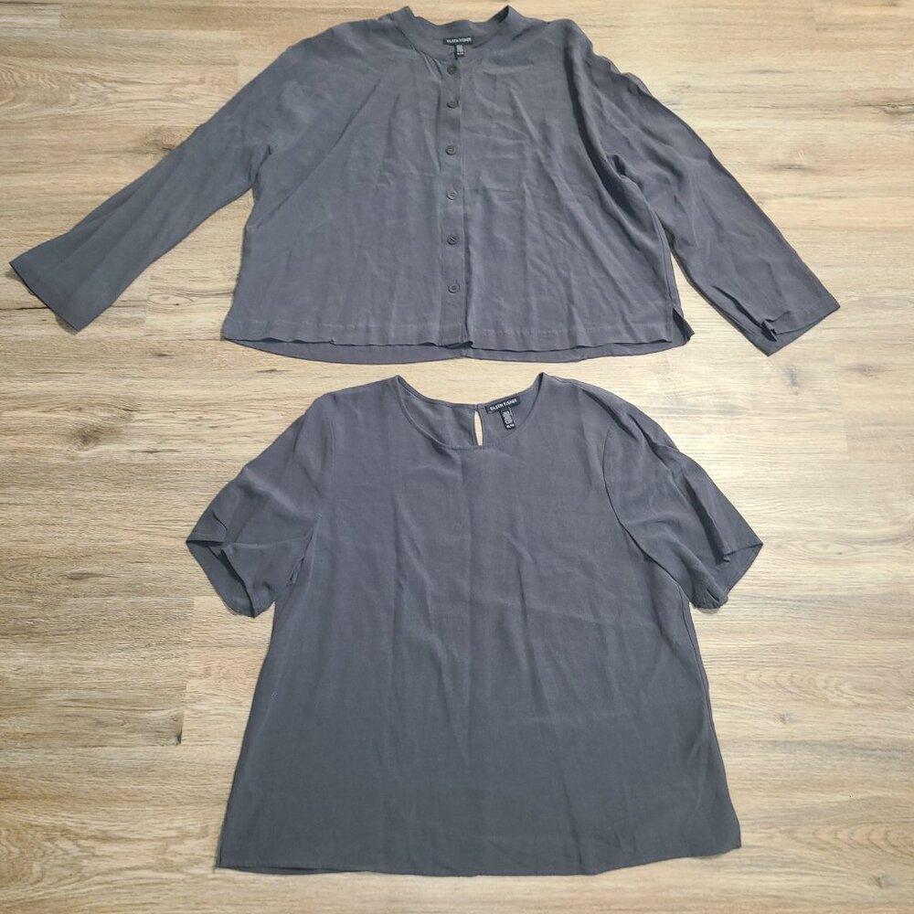 Eileen Fisher size XL Shirt Top Blouse Jacket 2Pc Set Tencel Lyocell long/ short